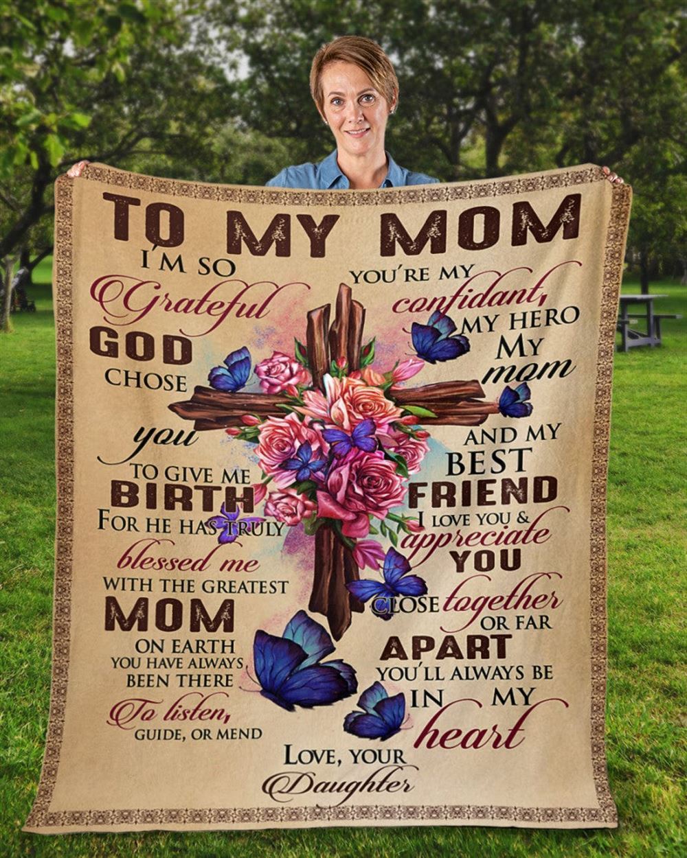 Personalized To My Mommy Blanket From Kids Vintage Christ Cross Grateful God Chose You Blanket, Mother&#39;s Day Blanket, Birthday Gift