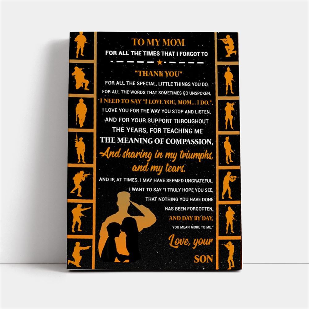 Personalized Veteran To My Mom For All The Times I Forgot To Thank You Canvas, Mother&#39;s Day Canvas Art, Gift For Mom, Mother&#39;s Day Wall Art