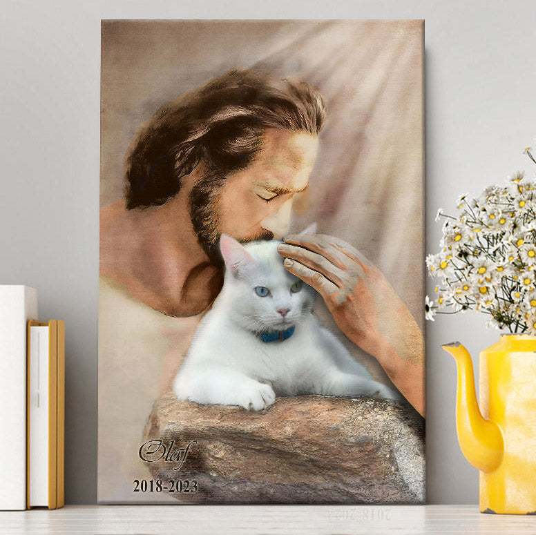 Pet Memorial Portraits  Jesus Holding Cat Canvas Prints  Cat Memorial Pictures  Cat Loss Gift  Custom Cat Pictures