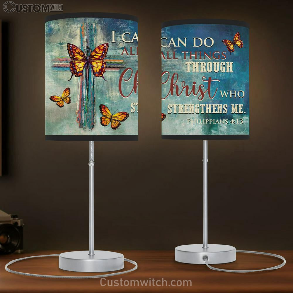 Philippians 413 I Can Do All Things Through Christ Table Lamp Gift - Butterflies Cross - Christian Bedroom Decor