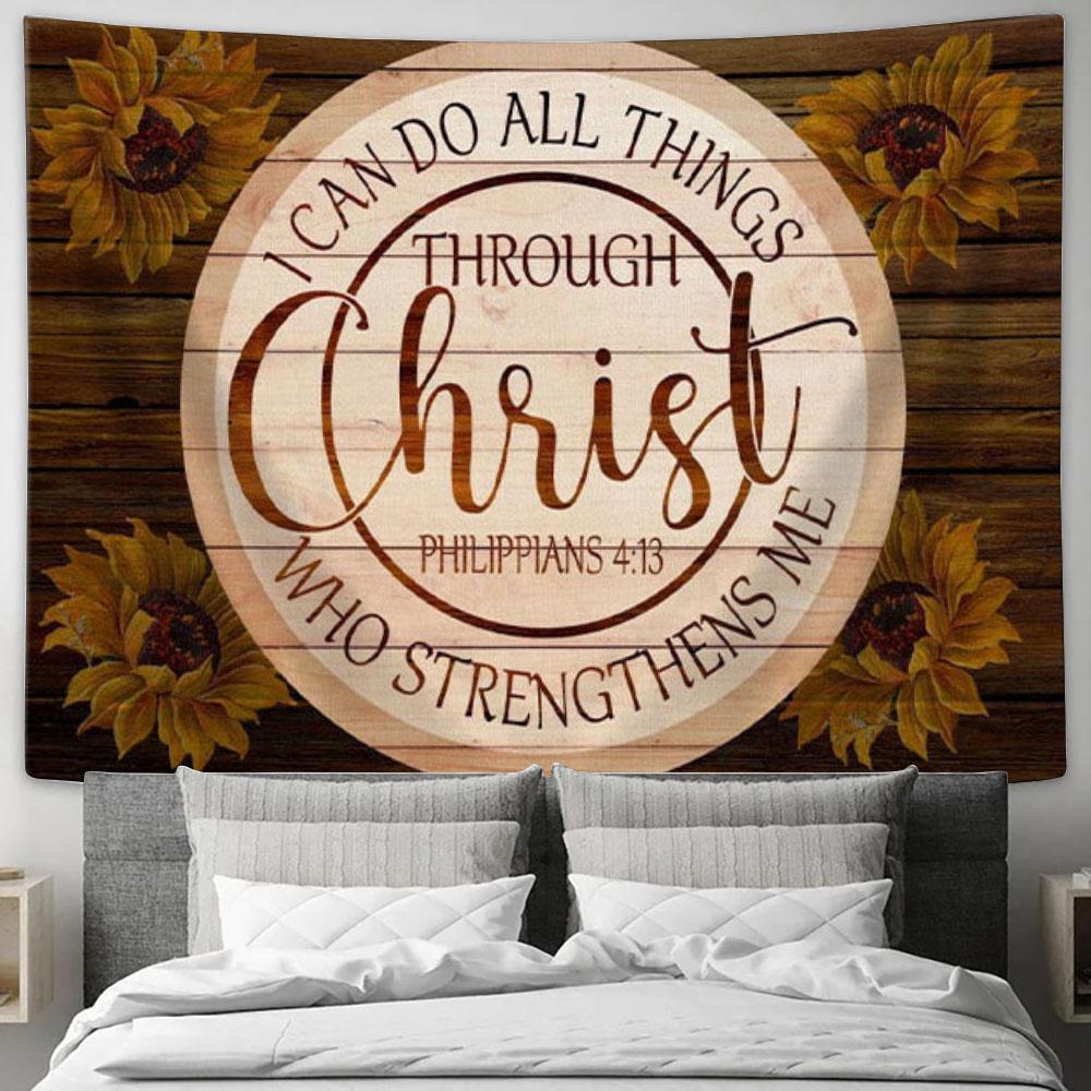 Philippians 413 Wall Art Sunflower I Can Do All Things Through Christ Tapestry Print - Christian Wall Decor