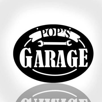 Pop's Garage Metal Sign, Steel Wall Hanging, Father's Day Gift For Dad Or Grandfather