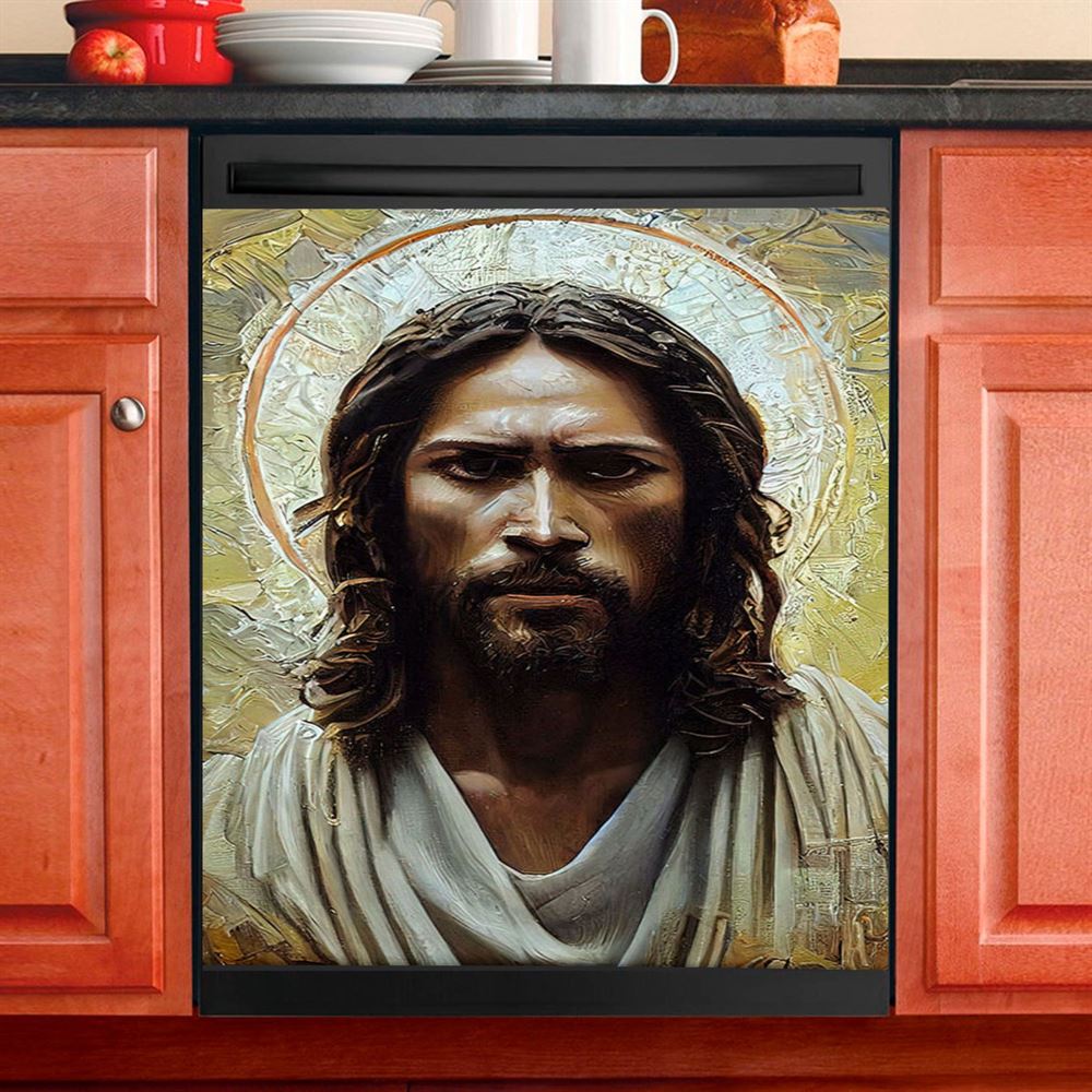 Portrait Of Jesus Dishwasher Cover, Jesus Dishwasher Wrap, Christian Kitchen Decoration