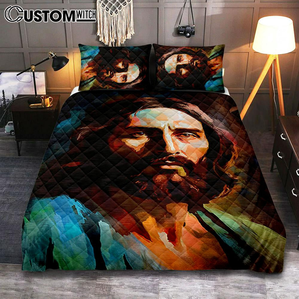 Portrait Of Jesus Quilt Bedding Set Prints - Jesus Quilt Bedding Set Art - Christian Bedroom Decor