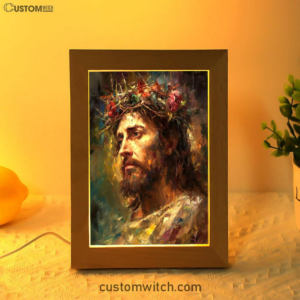 Portrait Of Jesus With The Crown Of Thorn Frame Lamp Prints - Jesus Frame Lamp Art - Christian Art Decor
