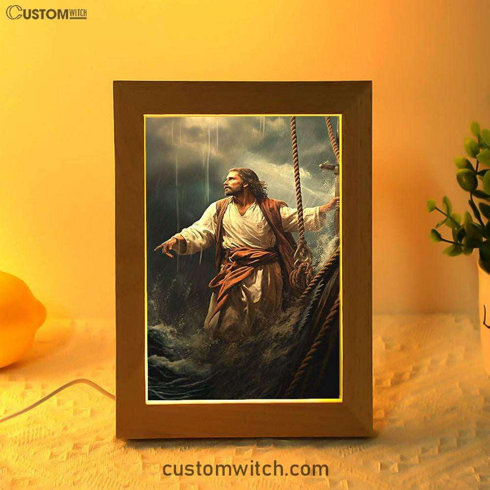 Power Jesus Christ Came To Rescue A Fishing Boat Frame Lamp Prints - Jesus Frame Lamp Art - Christian Art Decor
