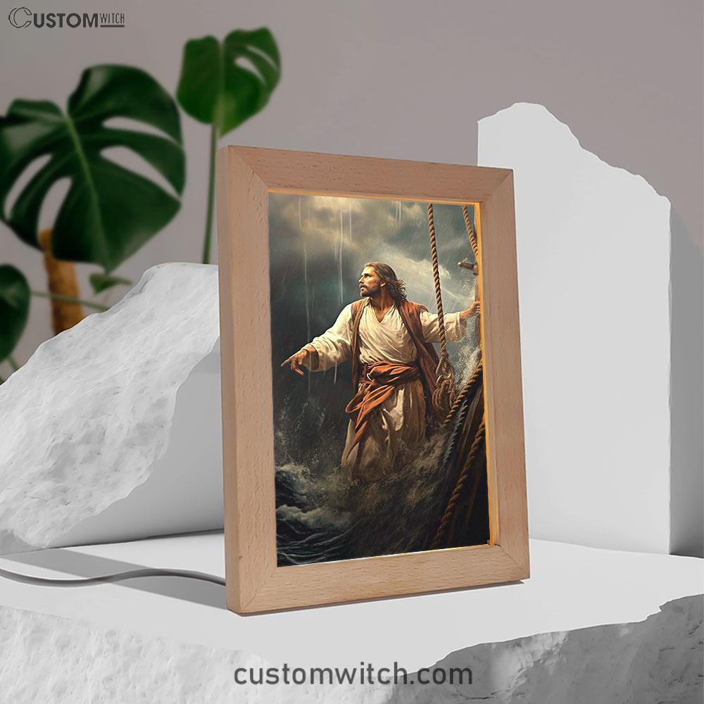 Power Jesus Christ Came To Rescue A Fishing Boat Frame Lamp Prints - Jesus Frame Lamp Art - Christian Art Decor