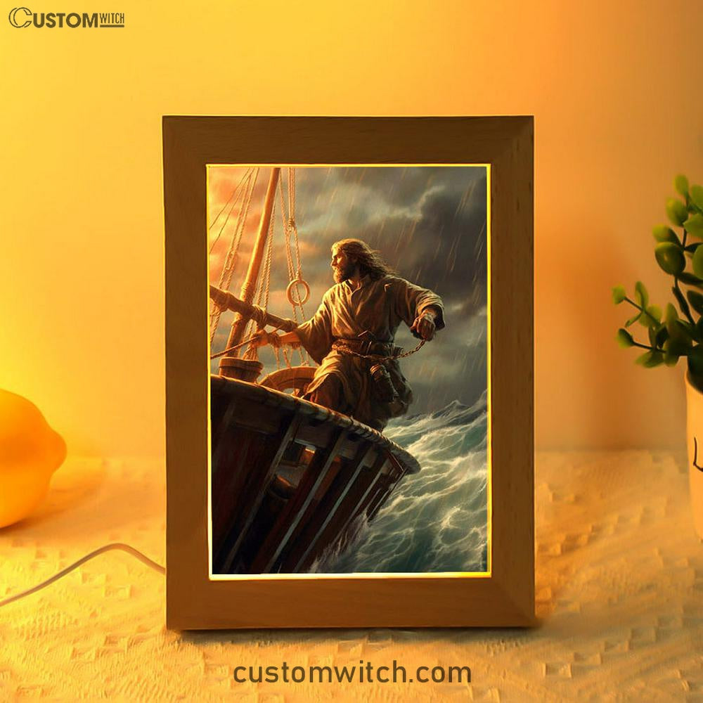 Power Jesus Christ Came To Rescue A Fishing Boat In A Storm Frame Lamp Prints - Jesus Frame Lamp Art - Christian Art Decor
