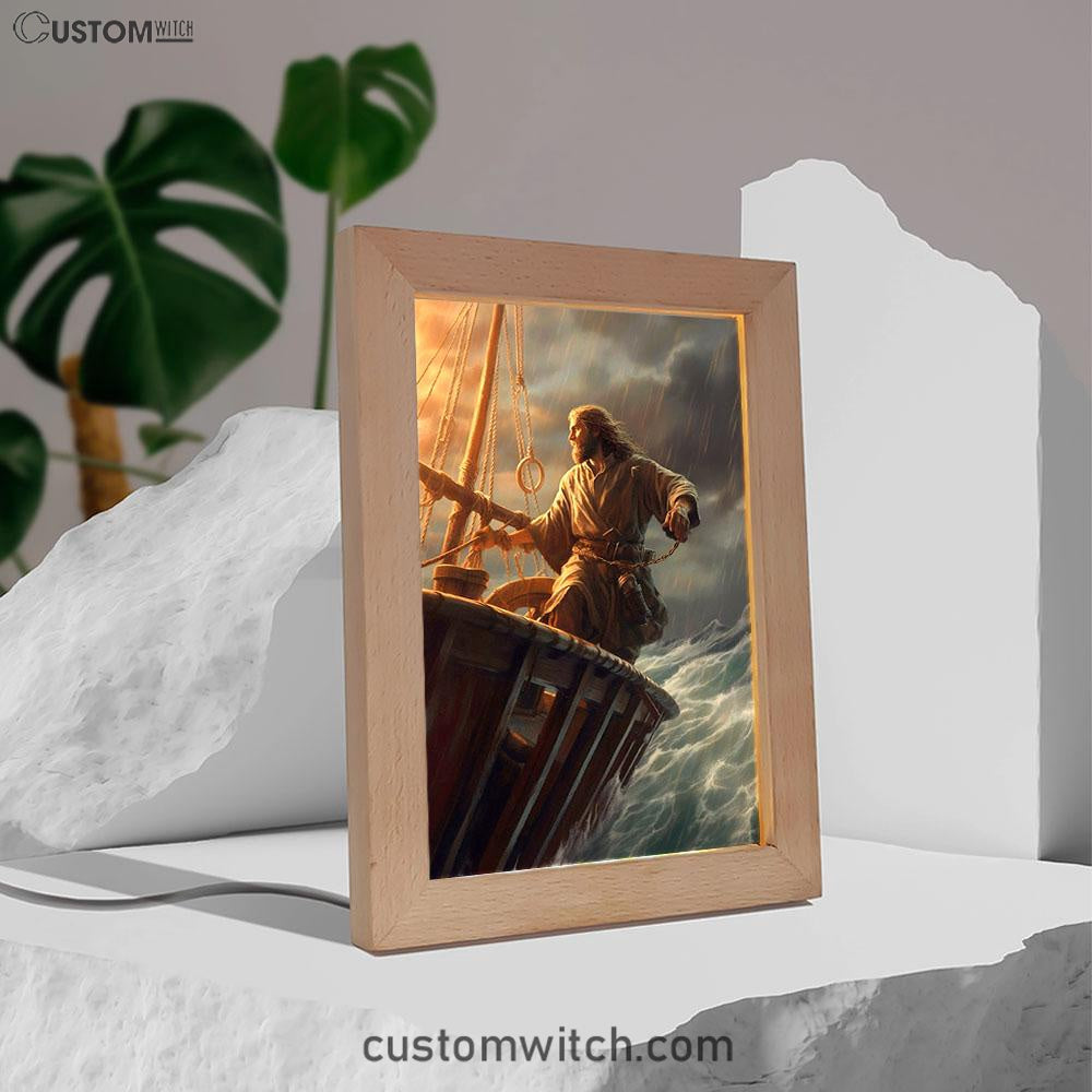 Power Jesus Christ Came To Rescue A Fishing Boat In A Storm Frame Lamp Prints - Jesus Frame Lamp Art - Christian Art Decor