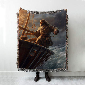 Power Jesus Christ Came To Rescue A Fishing Boat In A Storm Woven Blanket Prints - Jesus Woven Blanket Art - Christian Throw Blanket Decor