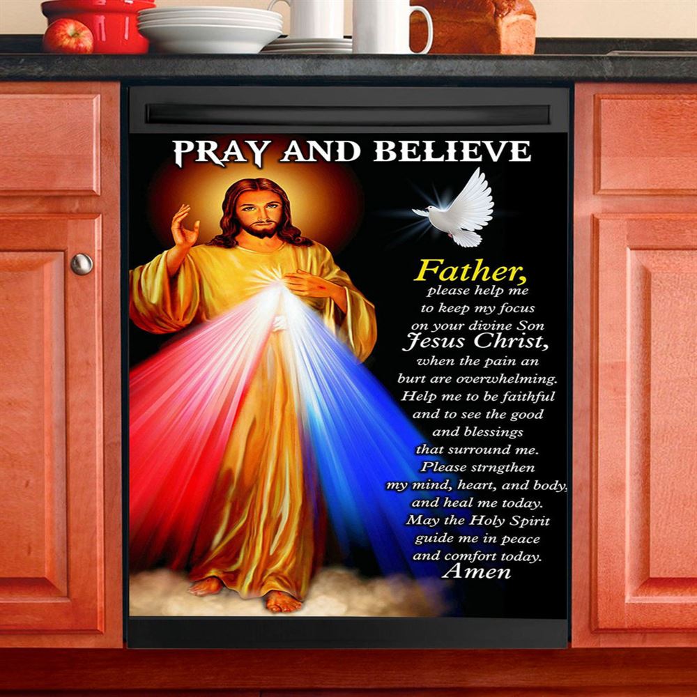 Pray And Believe Jesus Christ Dishwasher Cover, Jesus Dishwasher Wrap, Christian Kitchen Decoration