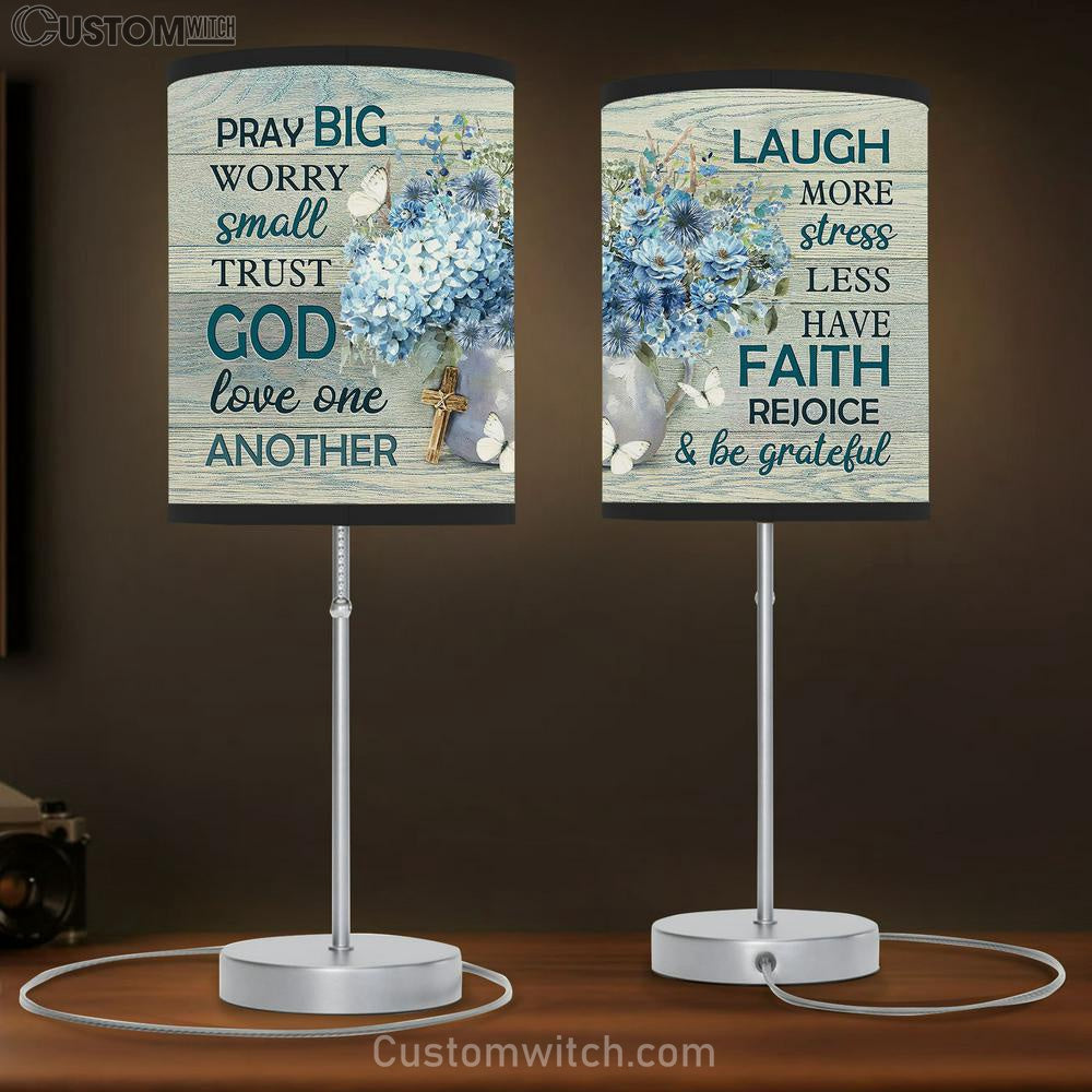 Pray Big Worry Small Hydrangea Flower White Butterfly Table Lamp Art - Christian Lamp Gift Decor - Bible Verse Table Lamp