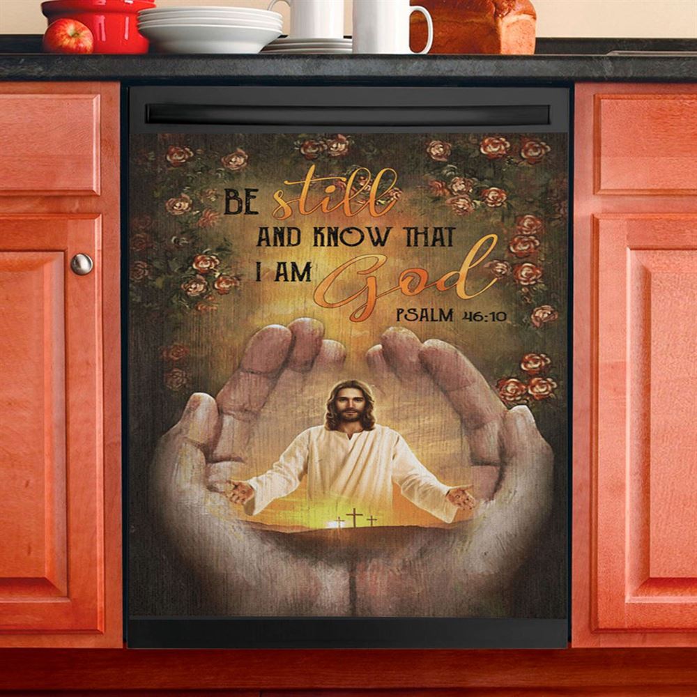 Pray For Healing Jesus&#39;S Hand Rose Garden Be Still And Know That I Am God Dishwasher Cover, Jesus Christ Dishwasher Wrap, Christian Kitchen Decoration
