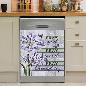 Pray On It Pray Over It Pray Through It Dishwasher Cover, Agapanthus Africanus Purple Butterfly Dishwasher Wrap, Christian Kitchen Decoration