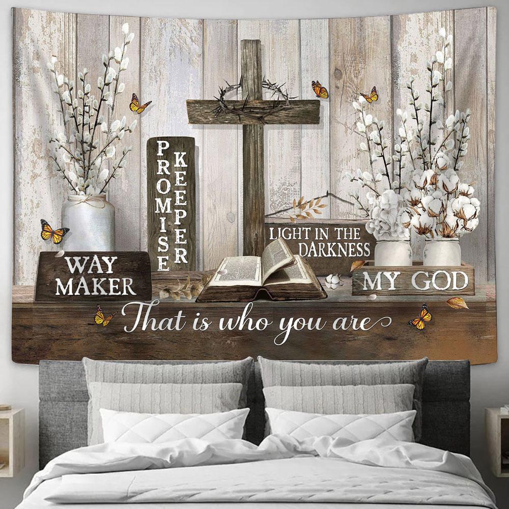 Pray To Jesus Jesus Is The Light In The Darkness The Bible Wooden Cross Tapestry Art - Christian Wall Art Decor - Bible Verse Tapestry