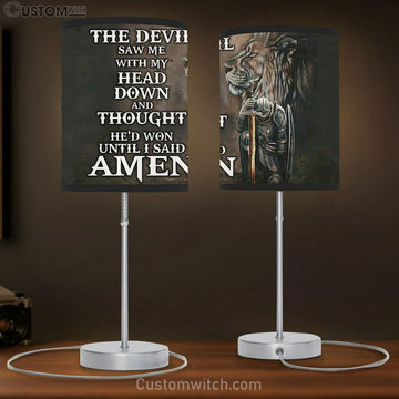 Prayer Warrior &amp; Lion Table Lamp Gift - The Devil Saw Me With My Head Down - Bible Verse Lamp Gift - Christian Home Decor