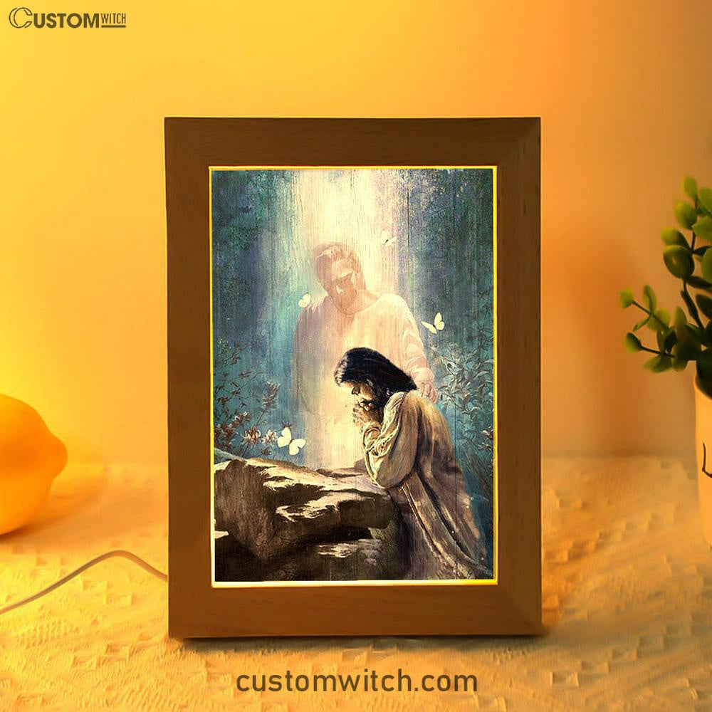 Praying With God White Butterfly Forest Frame Lamp Print - Inspirational Frame Lamp Art - Christian Art Home Decor