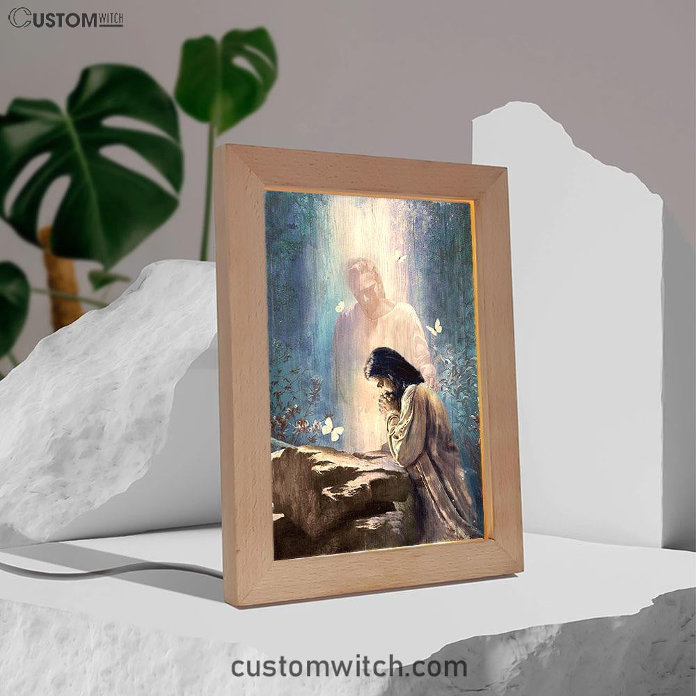 Praying With God White Butterfly Forest Frame Lamp Print - Inspirational Frame Lamp Art - Christian Art Home Decor
