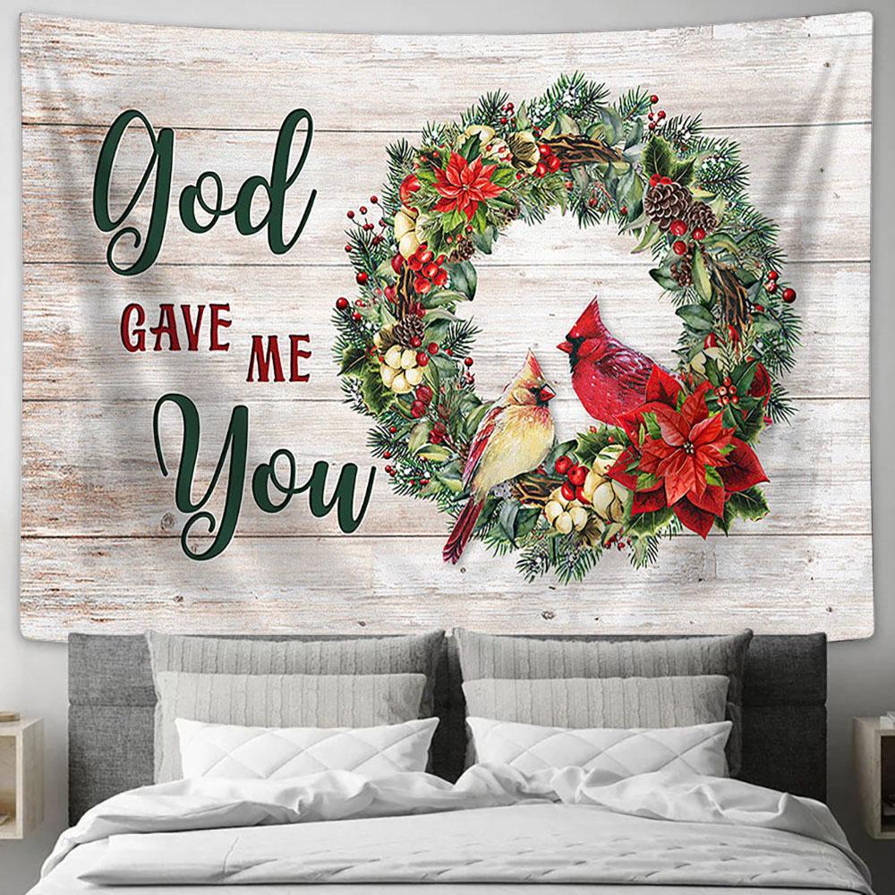 Pretty Cardinal Couple God Gave Me Youwall Decor Visual Art Tapestry Art - Christian Wall Art Decor - Bible Verse Tapestry