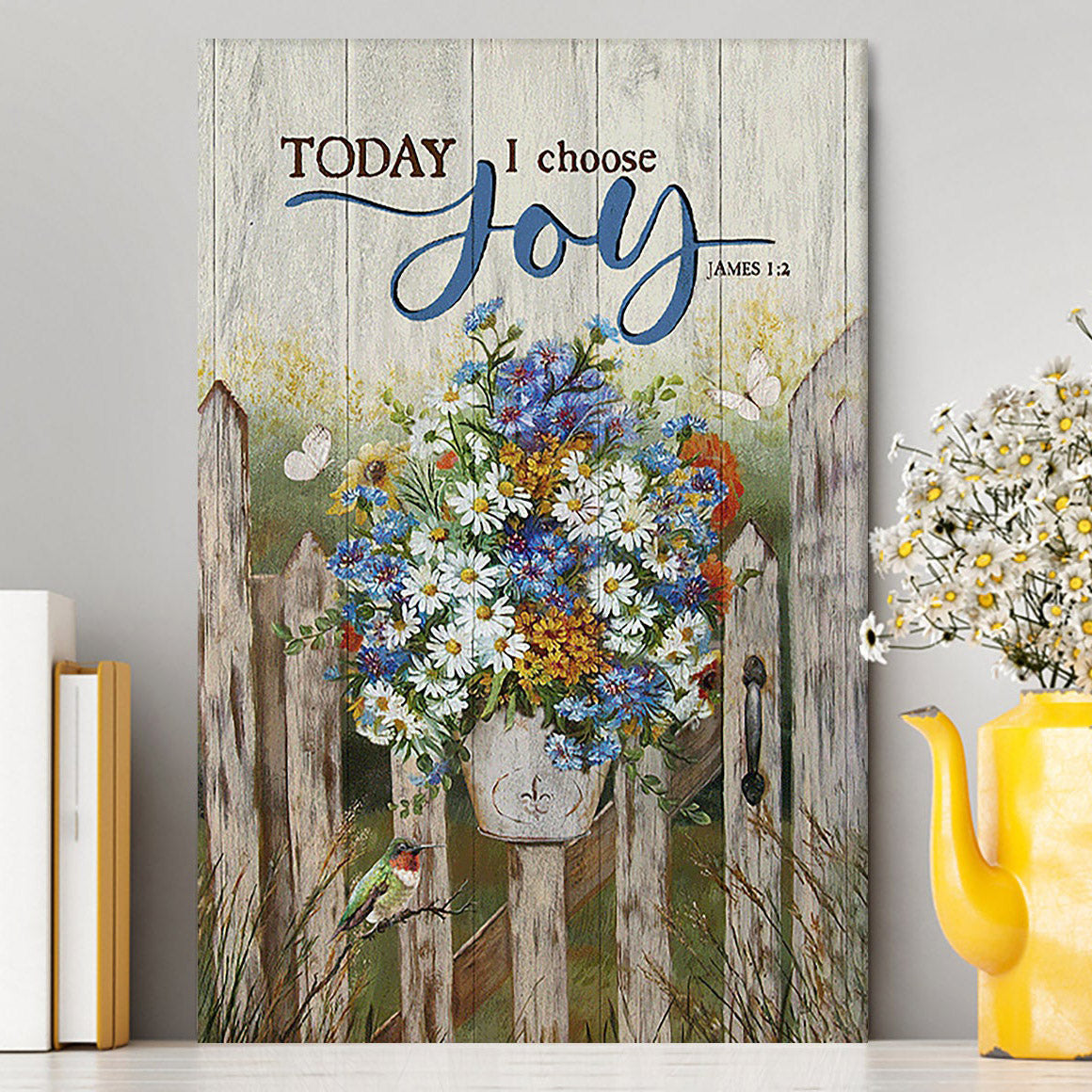 Pretty Flower Vase Today I Choose Joy Canvas - Christian Wall Art - Religious Home Decor