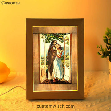 Pretty Girl Beautiful Forest Walking With Jesus Frame Lamp Print - Inspirational Frame Lamp Art - Christian Art Home Decor