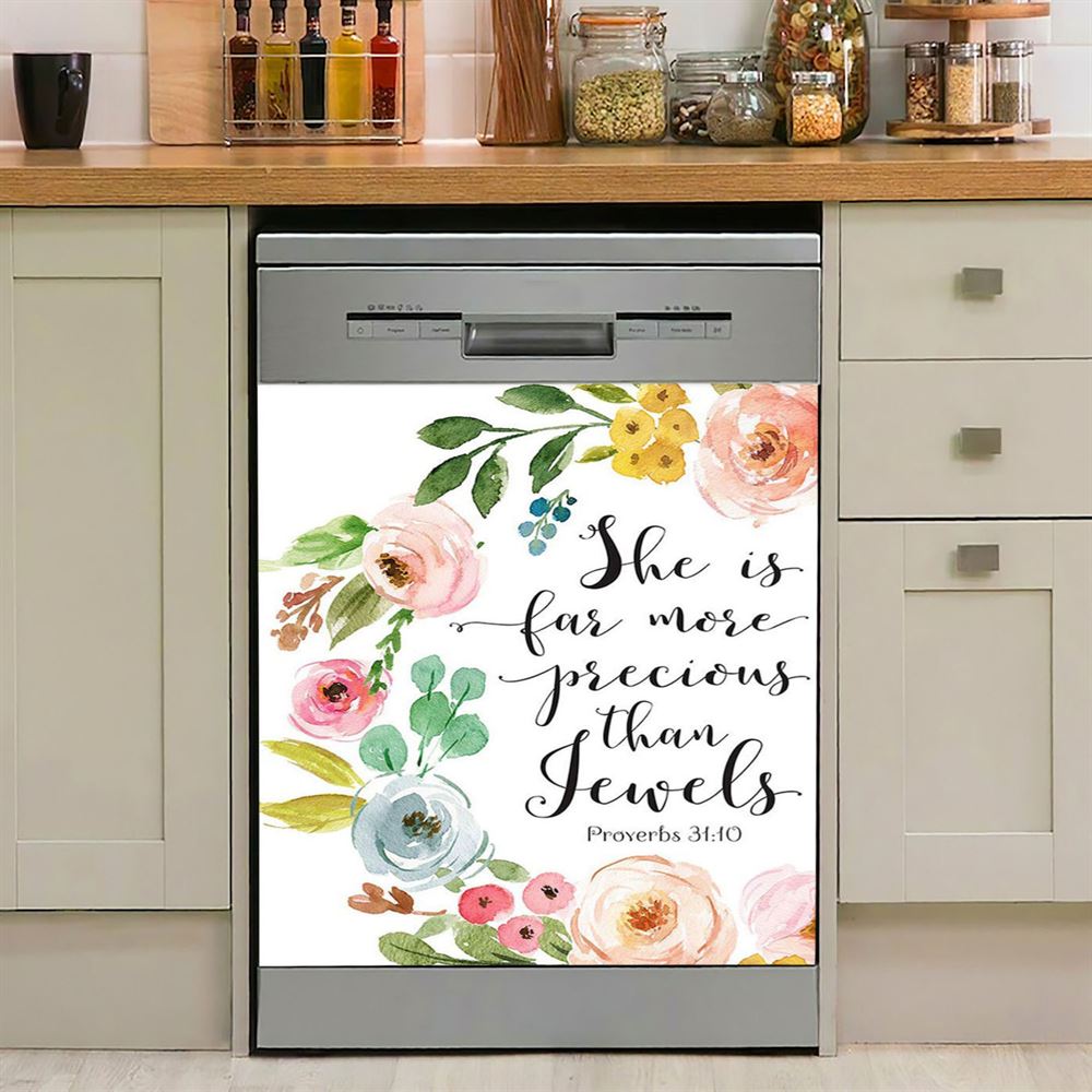 Proverbs 31 10 She Is More Precious Than Jewels Dishwasher Cover, Christian Dishwasher Wrap
