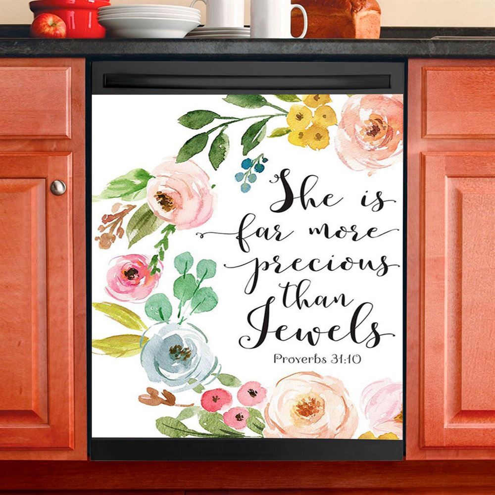 Proverbs 31 10 She Is More Precious Than Jewels Dishwasher Cover, Christian Dishwasher Wrap