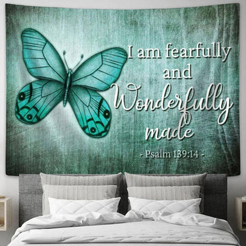Psalm 13914 I Am Fearfully And Wonderfully Made Butterfly Wall Art Tapestry - Christian Wall Art Decor - Scripture Tapestry Prints