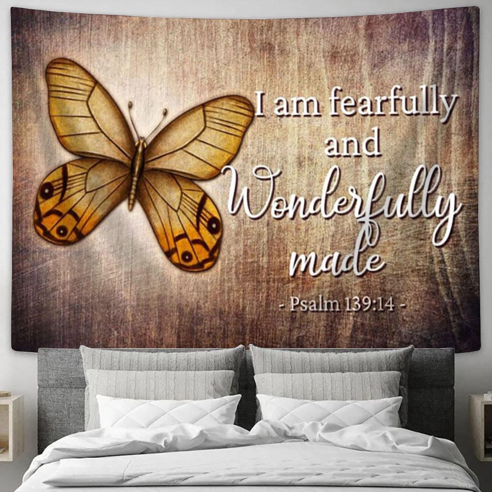 Psalm 139 14 I Am Fearfully And Wonderfully Made Butterfly Wall Art Tapestry - Christian Wall Art Decor - Scripture Tapestry Prints