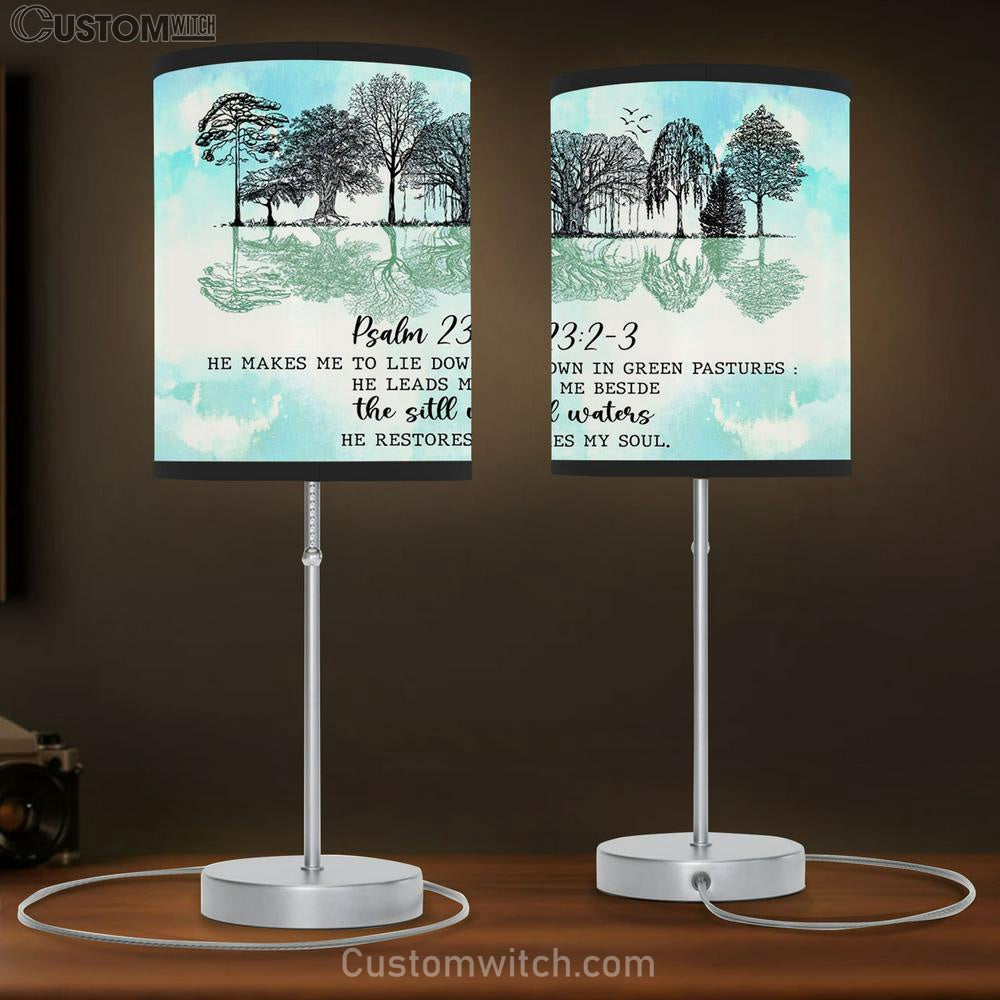 Psalm 232-3 He Makes Me Lie Down In Green Pastures Lamp Gift Table Lamp - Christian Lamp Gift Decor - Scripture Table Lamp Prints