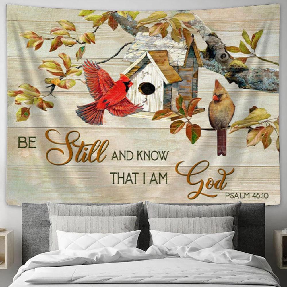 Psalm 4610 Be Still And Know That I Am God Tapestry Wall Art - Cardinal Couple - Christian Wall Decor