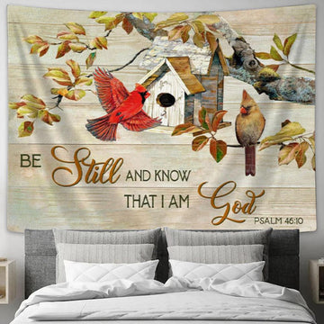 Psalm 4610 Be Still And Know That I Am God Tapestry Wall Art - Cardinal Couple - Christian Wall Decor