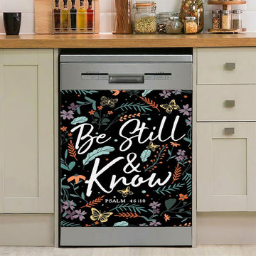Psalm 4610 Be Still And Know Wildflowers Butterflies Christian Dishwasher Cover, Bible Verse Dishwasher Wrap, Scripture Kitchen Decoration