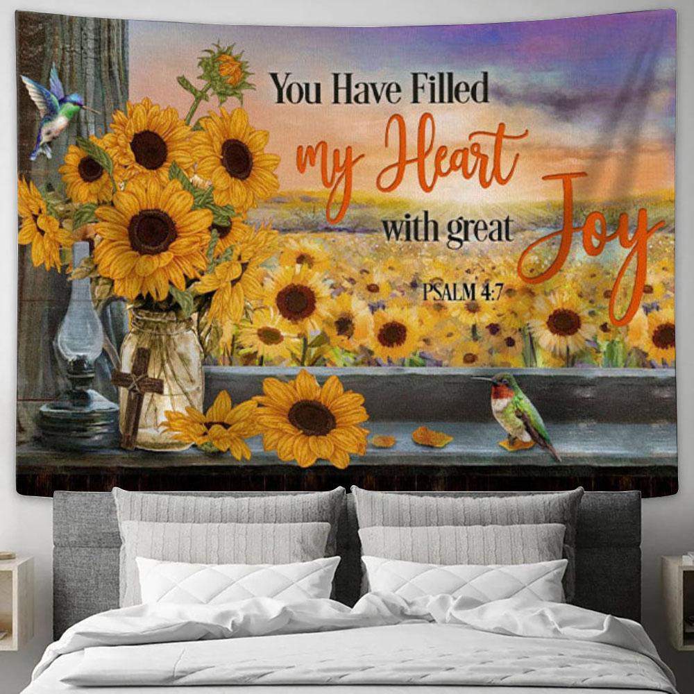 Psalm 47 You Have Filled My Heart With Great Joy Tapestry Wall Art - Christian Wall Decor