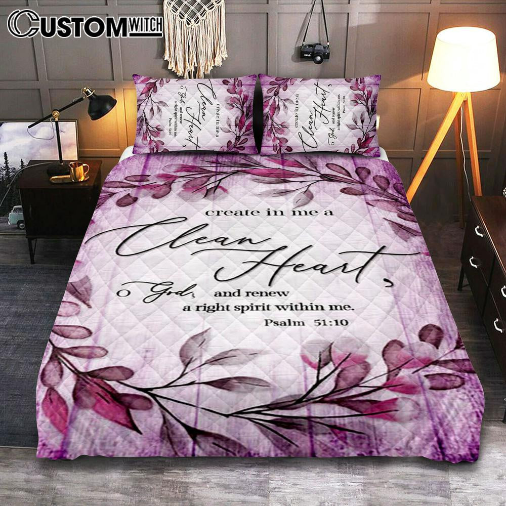 Psalm 5110 Create In Me A Clean Heart 2 Quilt Bedding Set Bedroom - Christian Quilt Bedding Set Prints - Religious Cover Twin Bedding Decor