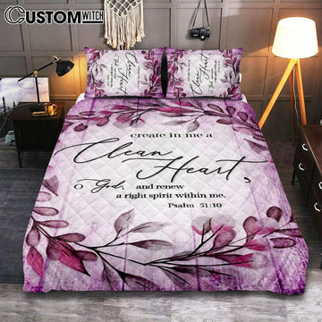 Psalm 5110 Create In Me A Clean Heart 2 Quilt Bedding Set Bedroom - Christian Quilt Bedding Set Prints - Religious Cover Twin Bedding Decor