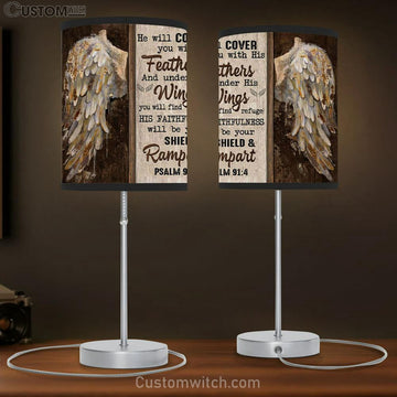 Psalm 914 He Will Cover You With His Feathers Table Lamp Gift - Bible Verse Lamp Gift Decor - Christian Bedroom Decor
