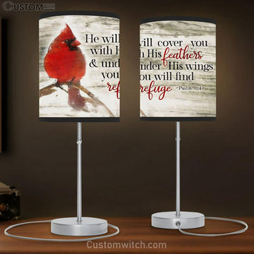 Psalm 914 He Will Cover You With His Feathers Table Lamp Gift - Cardinal Bird - Christian Bedroom Decor