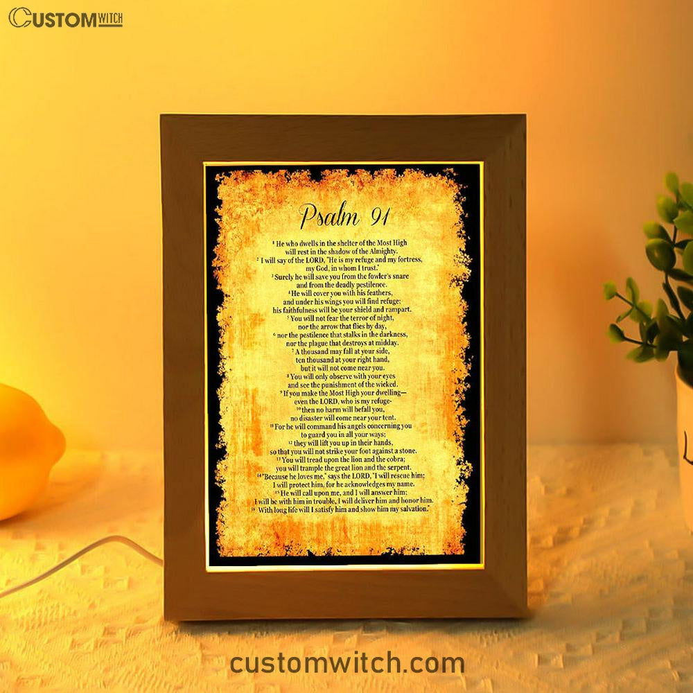 Psalm 91 - He Will Call Upon Me And I Will Answer Him Frame Lamp Print - Christian Night Light Decor