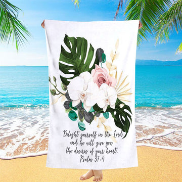 Psalms 37 4 Orchid Beach Towel - Delight Yourself In The Lord Beach Towel - Christian Beach Towel Decor
