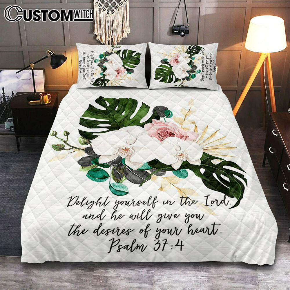 Psalms 37 4 Orchid Cover Twin Bedding Decor - Delight Yourself In The Lord Quilt Bedding Set Bedroom - Christian Quilt Bedding Set Bedroom Decor