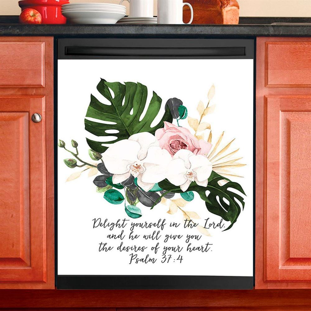 Psalms 37 4 Orchid Dishwasher Cover, Delight Yourself In The Lord Dishwasher Wrap, Christian Kitchen Decoration