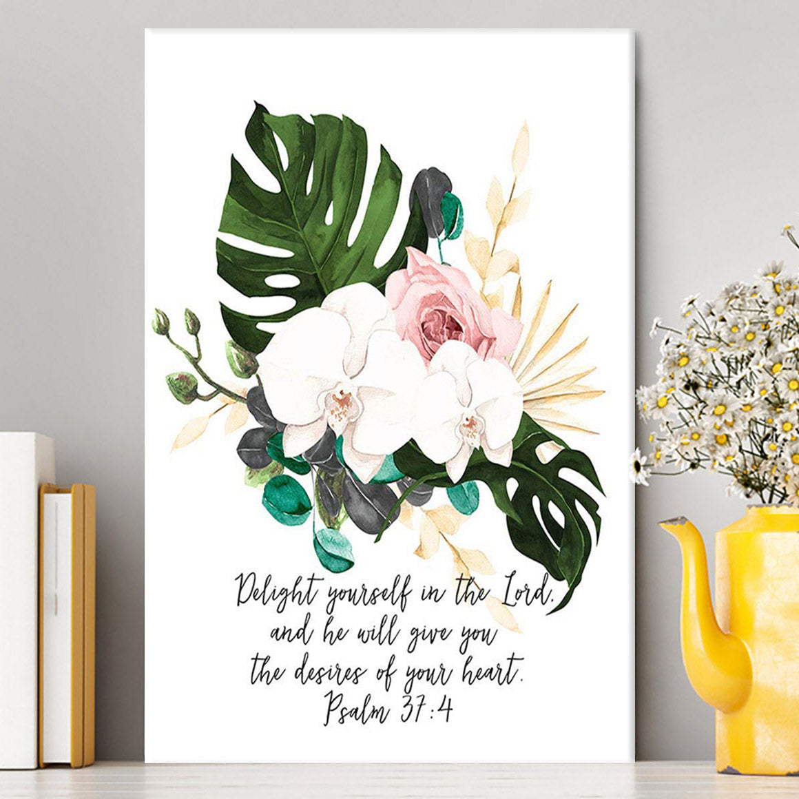 Psalms 37 4 Orchid Wall Decor - Delight Yourself In The Lord Canvas Wall Art - Christian Canvas Wall Art Decor