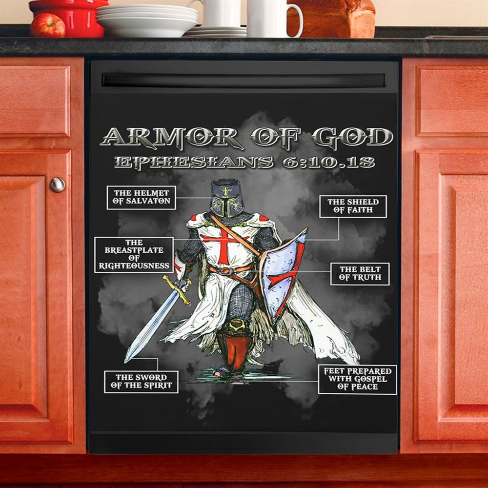 Put On The Full Armor Of God Warrior Of Christ Dishwasher Cover, Christian Dishwasher Wrap, Religious Kitchen Decoration