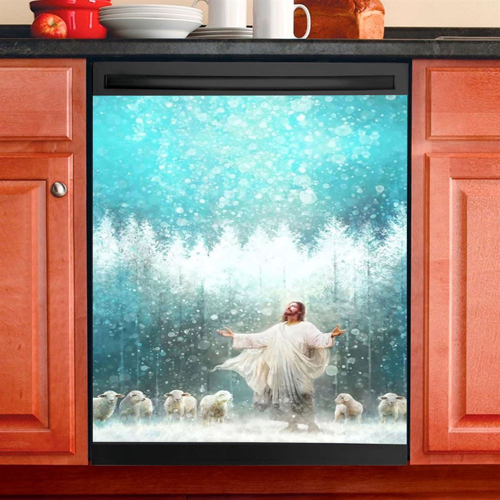 Radiance Jesus And Sheep Dishwasher Cover, Jesus Christ Dishwasher Wrap, Christian Kitchen Decoration