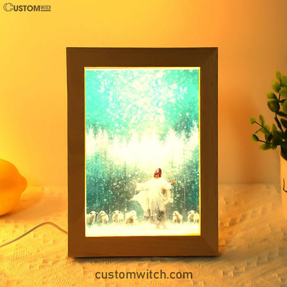 Radiance Jesus And Sheep Frame Lamp Prints - Jesus Christ Frame Lamp Art - Christian Decor