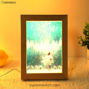 Radiance Jesus And Sheep Frame Lamp Prints - Jesus Christ Frame Lamp Art - Christian Decor