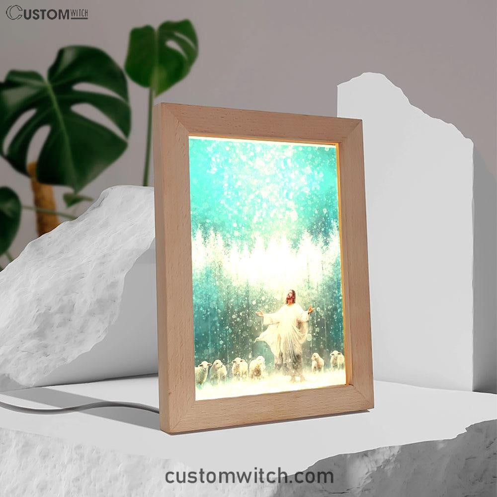 Radiance Jesus And Sheep Frame Lamp Prints - Jesus Christ Frame Lamp Art - Christian Decor