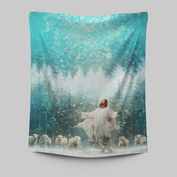 Radiance Jesus And Sheep Tapestry Prints - Jesus Christ Tapestry Art - Christian Wall Decor