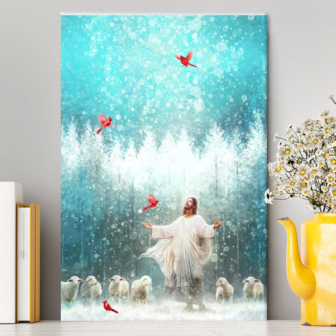 Radiance Jesus And Snow Cardinal Canvas Prints - Jesus Christ Canvas Art - Christian Wall Decor